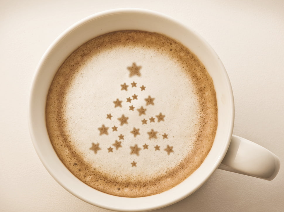 white ceramic mug filled with coffee HD wallpaper